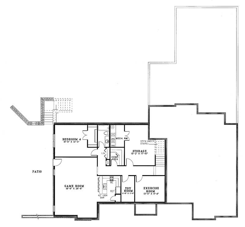Floor Plan Basement of Georgian Plan #153-1421