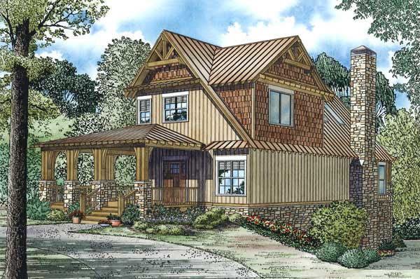 This is the front elevation for these Craftsman Home Plans.