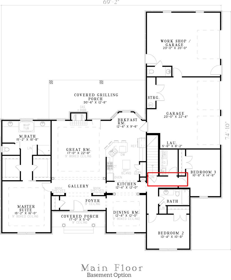 Floor Plan Main Level of Ranch Plan #153-1432