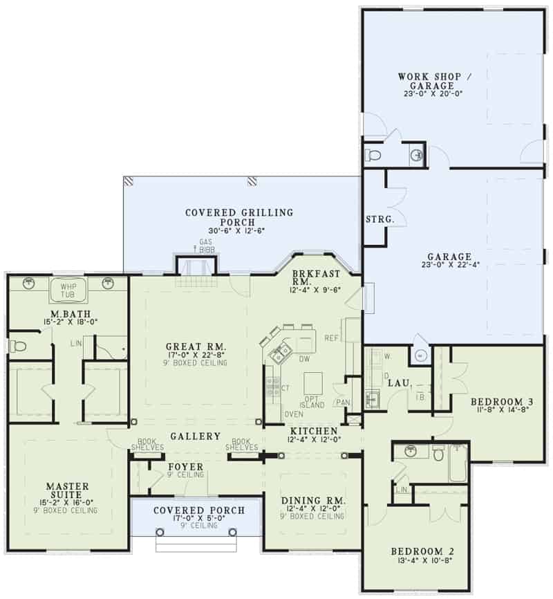 Floor Plan Main Level of Ranch Plan #153-1432