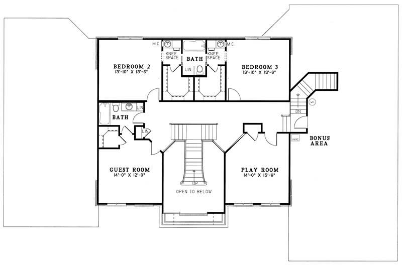 Floor Plan Second Story of Georgian Plan #153-1436