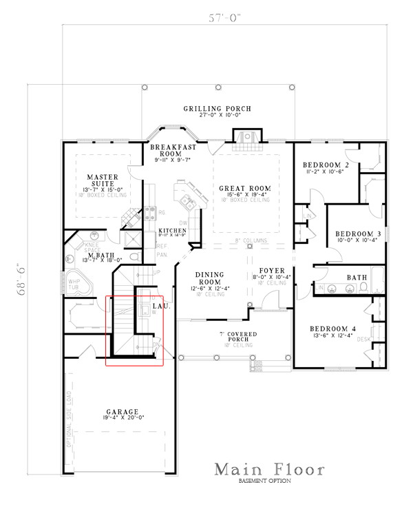 Floor Plan Main Level of Country Plan #153-1440