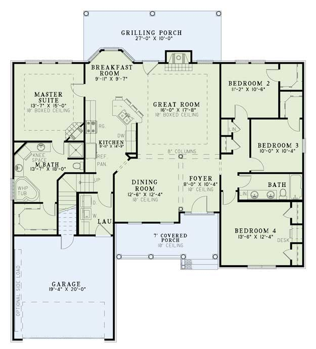 Floor Plan Main Level of Country Plan #153-1440