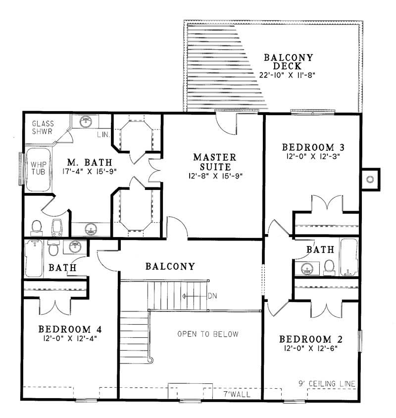 Floor Plan Second Story of Southern Plan #153-1448