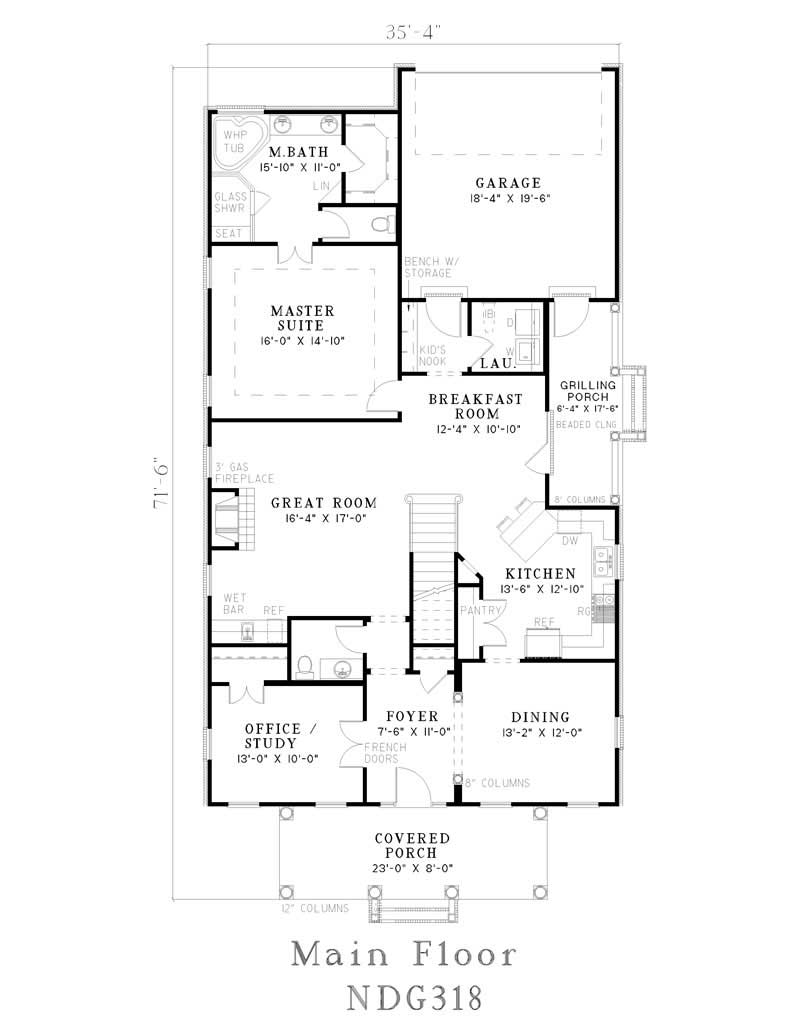 Floor Plan First Story of Southern Plan #153-1451