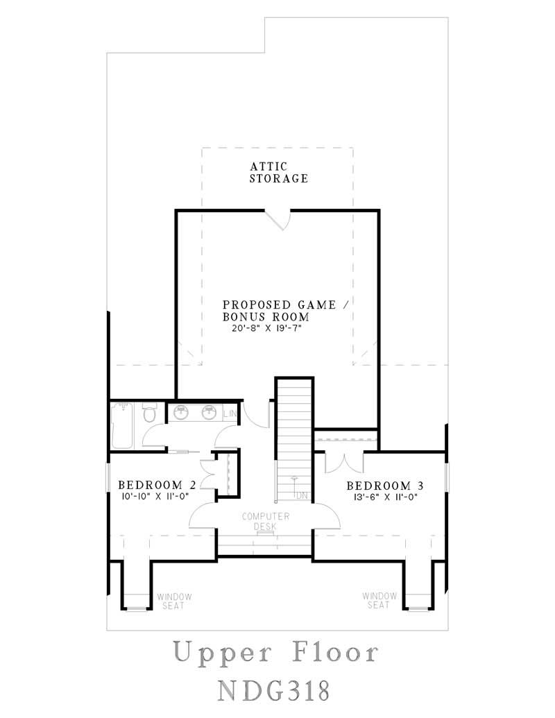 Floor Plan Second Story of Southern Plan #153-1451