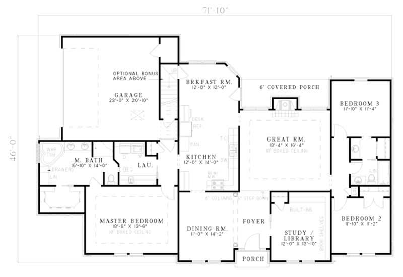 Floor Plan First Story of French Plan #153-1452
