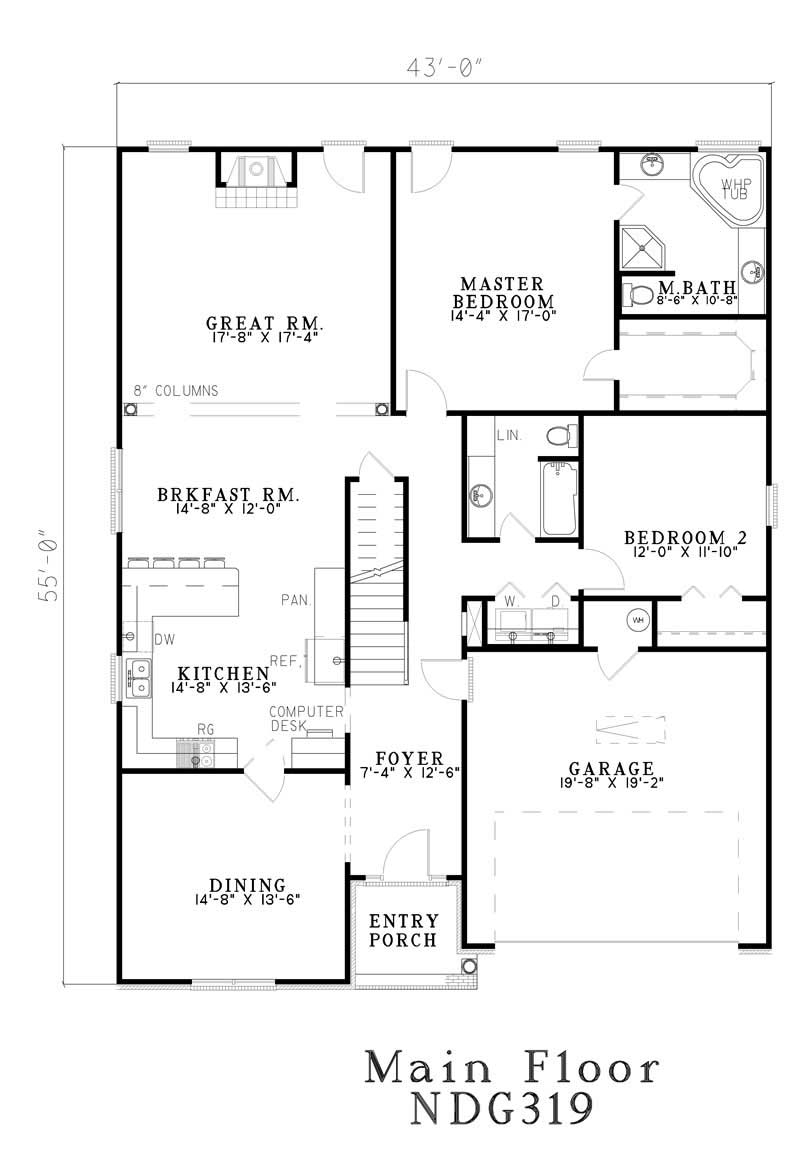 Floor Plan First Story of French Plan #153-1453