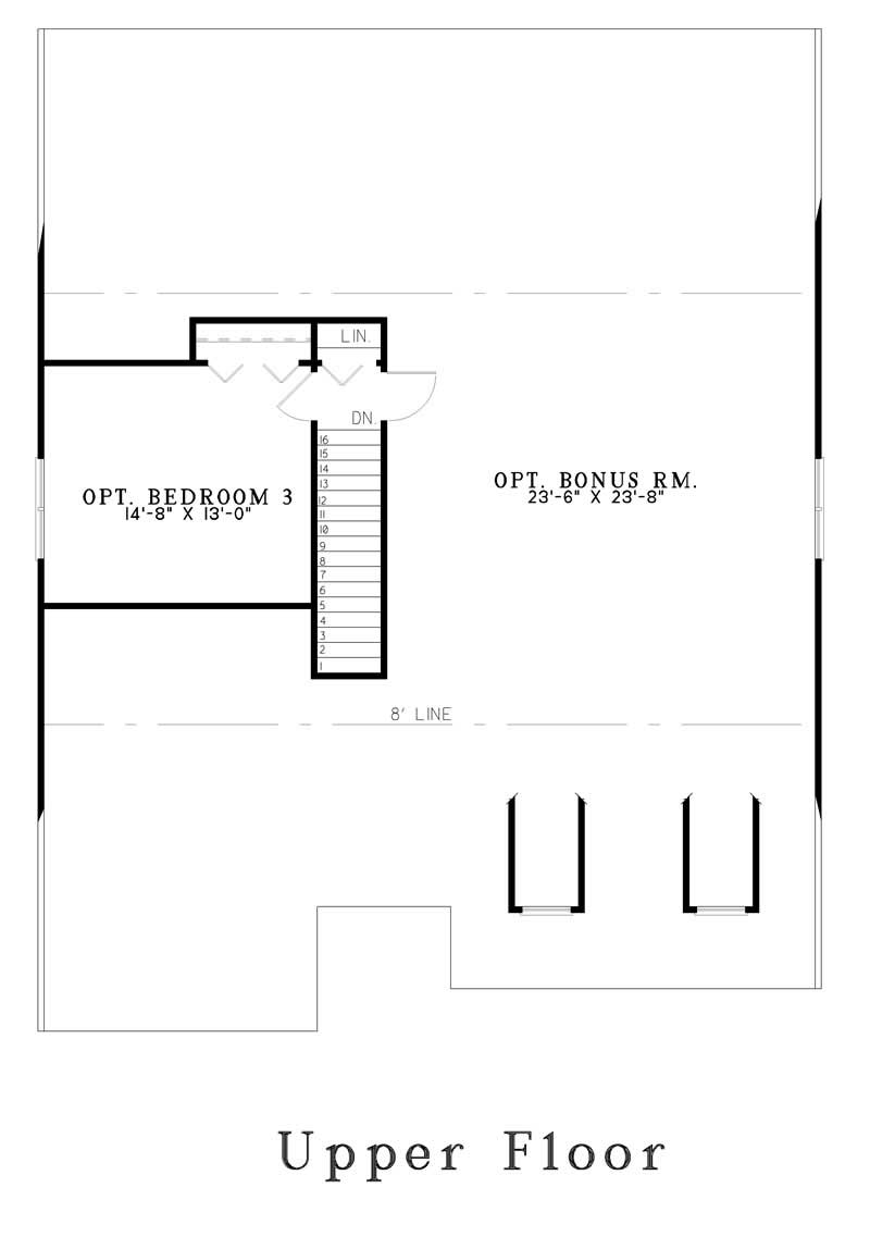 Floor Plan Second Story of French Plan #153-1453