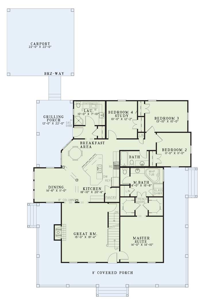 Floor Plan First Story of Southern Country Plan #153-1454