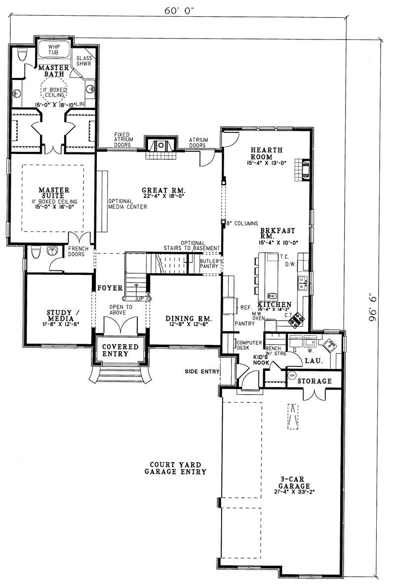 Floor Plan First Story of European Plan #153-1460