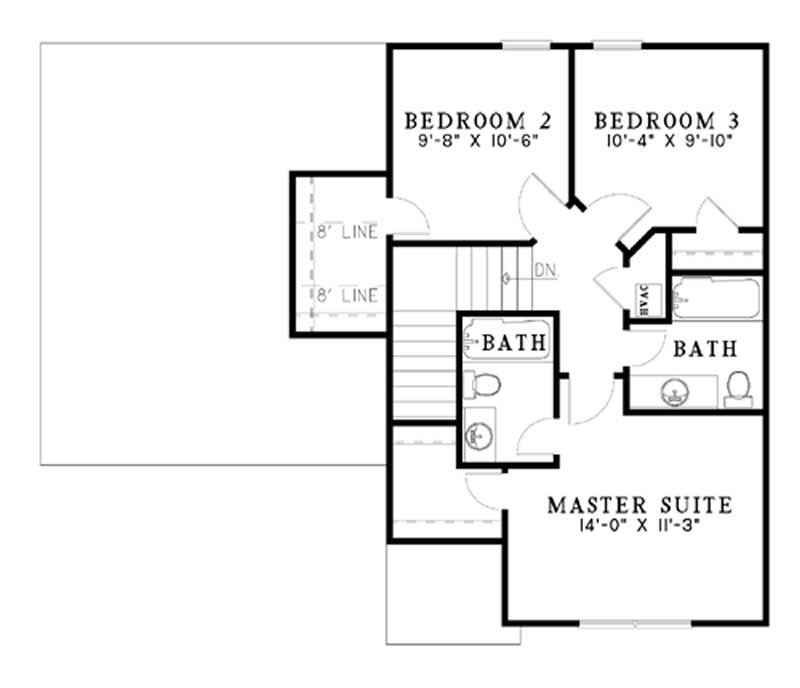 Floor Plan Second Story of Southern Plan #153-1462