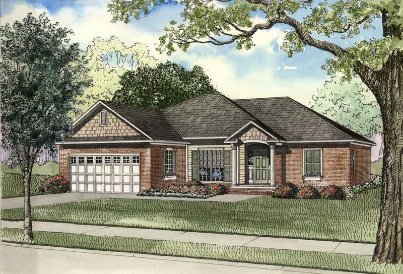 Front elevation of Craftsman home (ThePlanCollection: House Plan #153-1469)