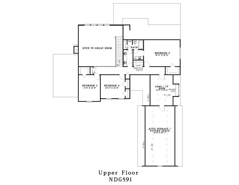 Floor Plan Second Story of Craftsman Plan #153-1471