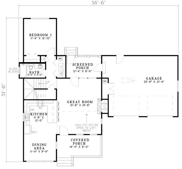 Floor Plan First Story of Farmhouse Plan #153-1517