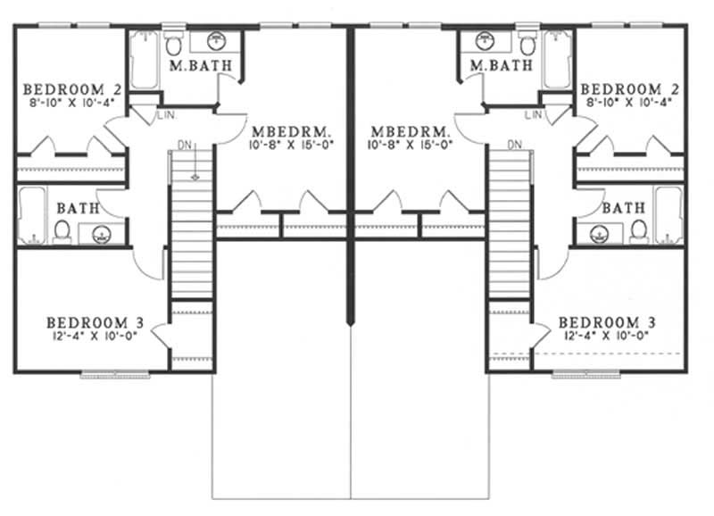 Floor Plan Second Story of Multi-Unit Plan #153-1540