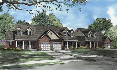 Front elevation of Triplex (ThePlanCollection: House Plan #153-1541)