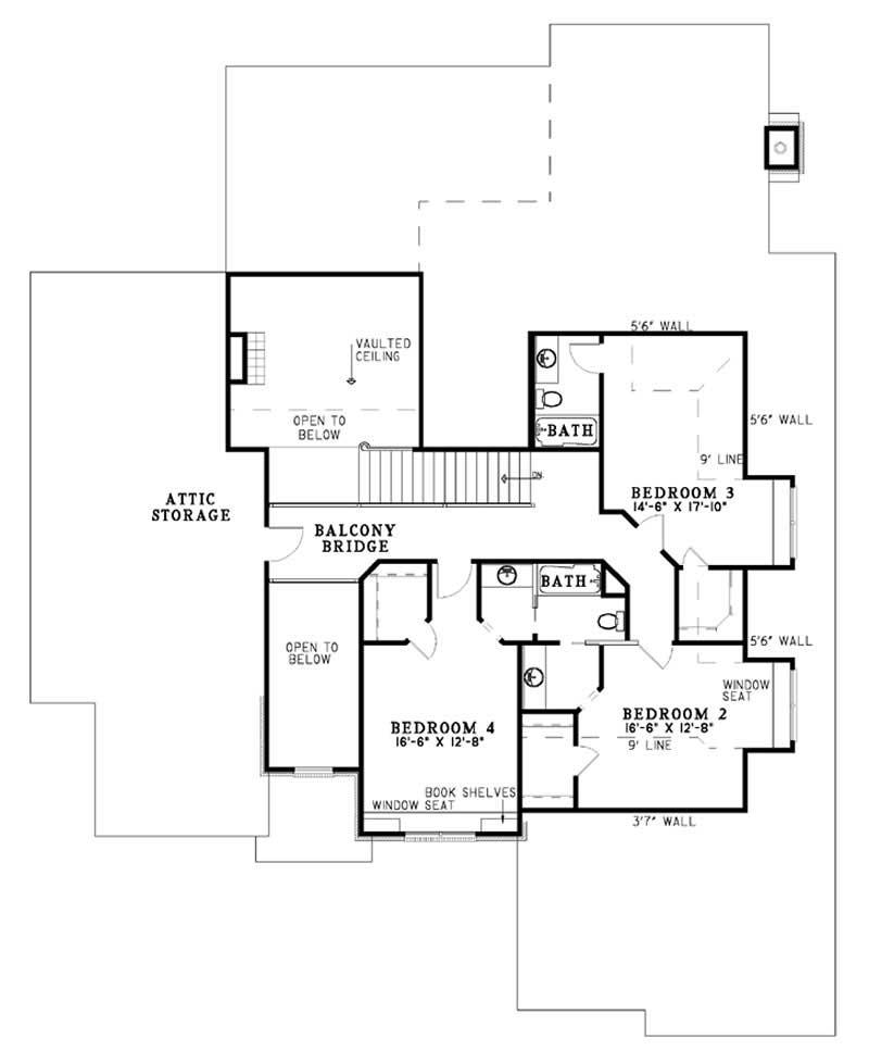 Floor Plan Second Story of European Plan #153-1543