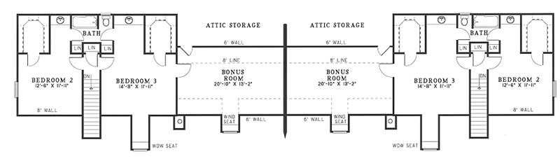 Floor Plan Second Story of Multi-Unit Plan #153-1554