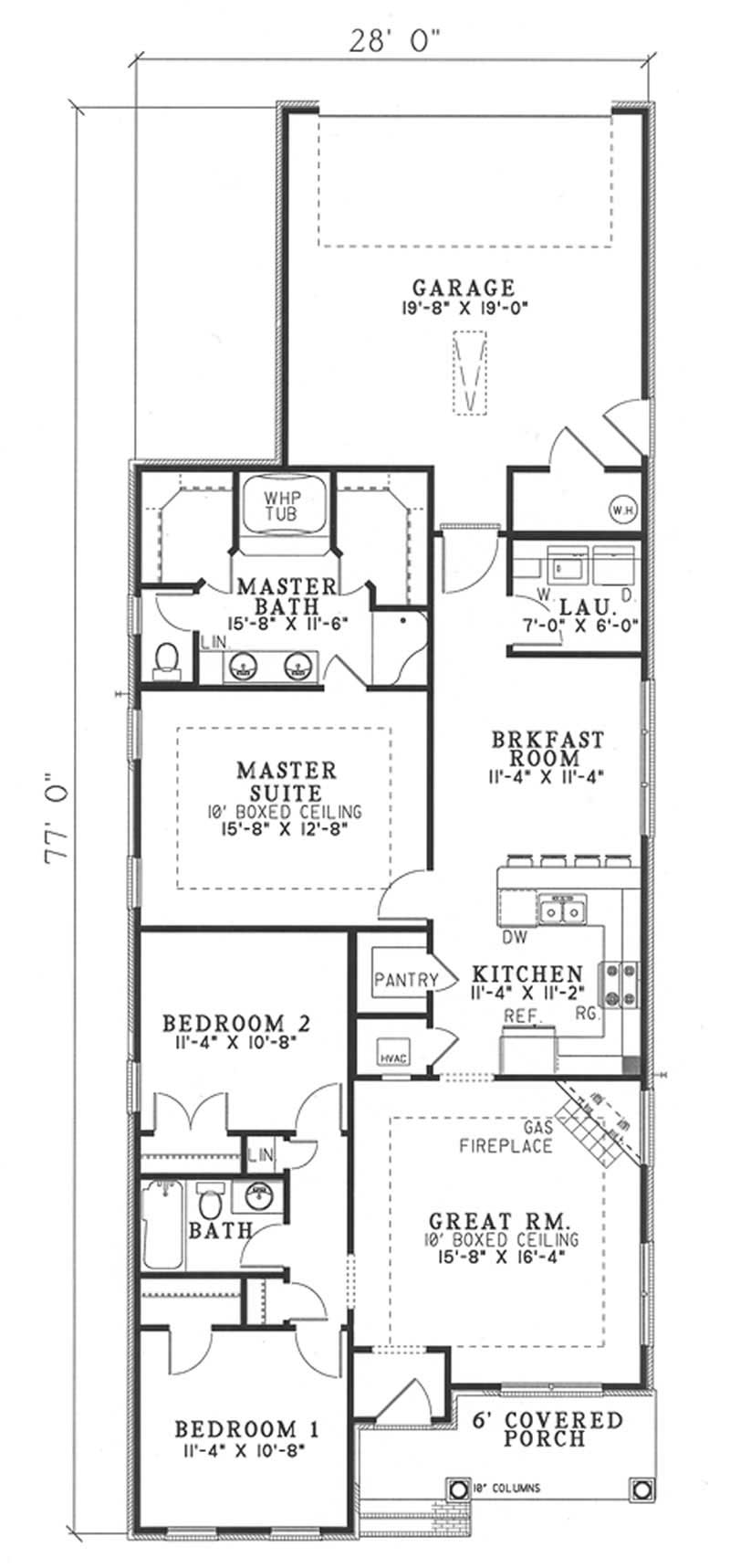 Floor Plan First Story of Bungalow Plan #153-1555