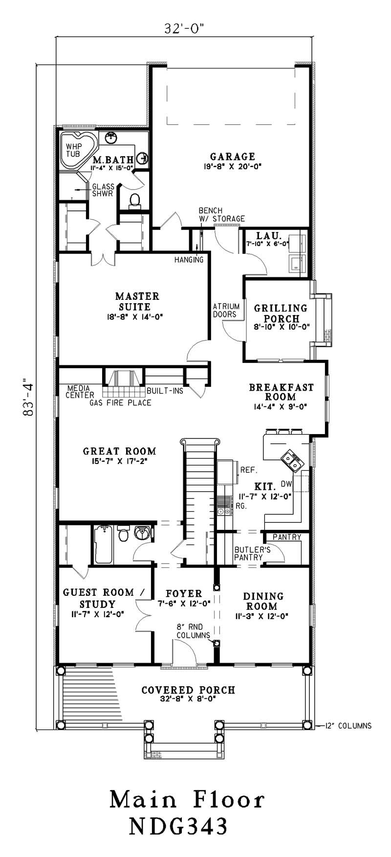Floor Plan First Story of Southern Plan #153-1556