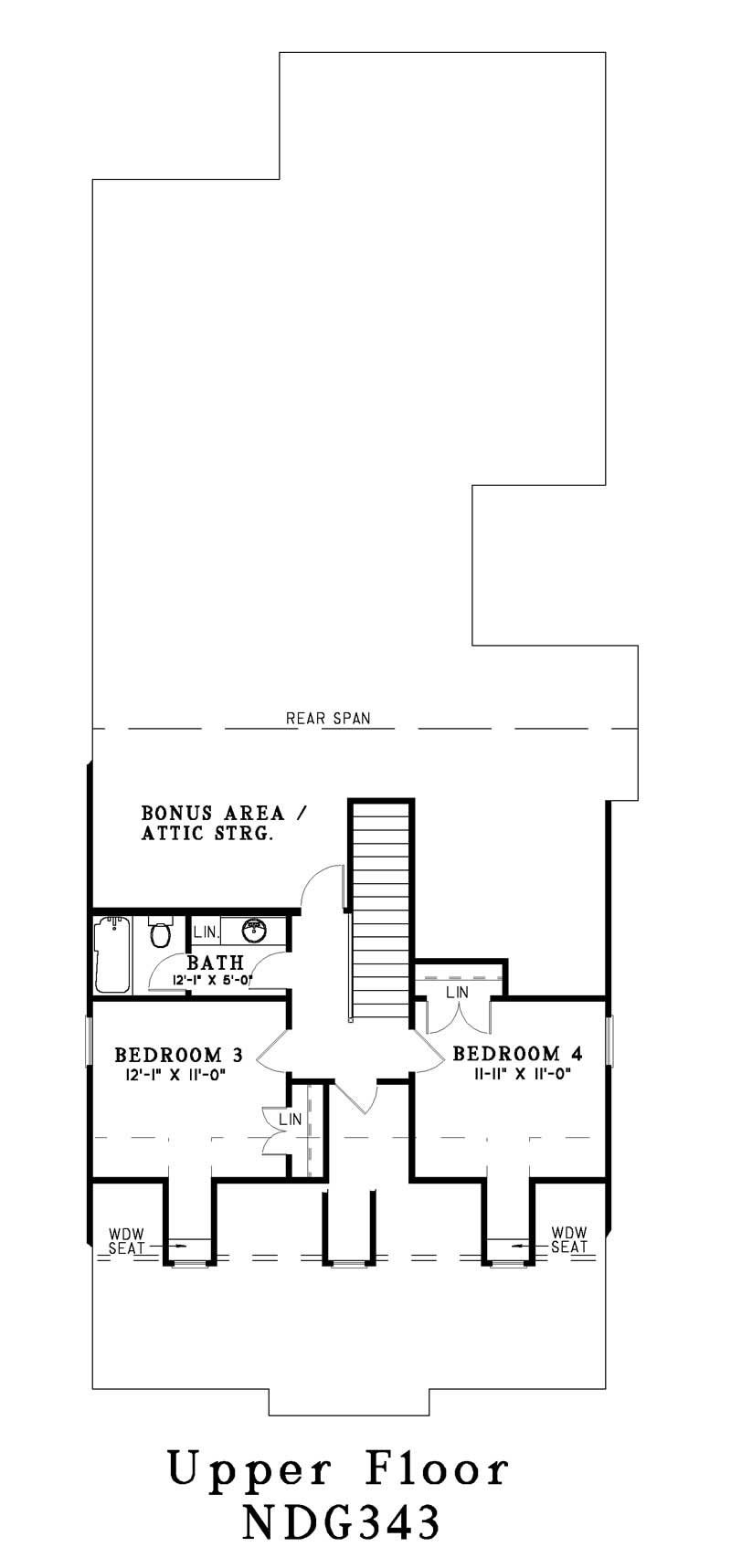 Floor Plan Second Story of Southern Plan #153-1556
