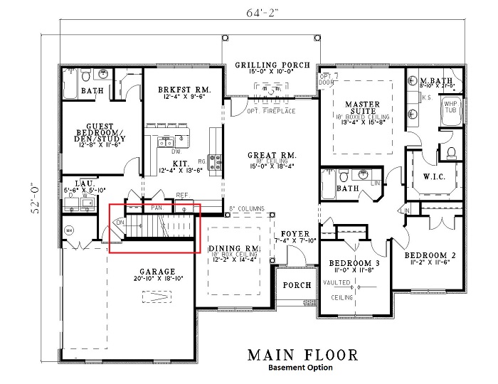 Floor Plan First Story of French Plan #153-1558