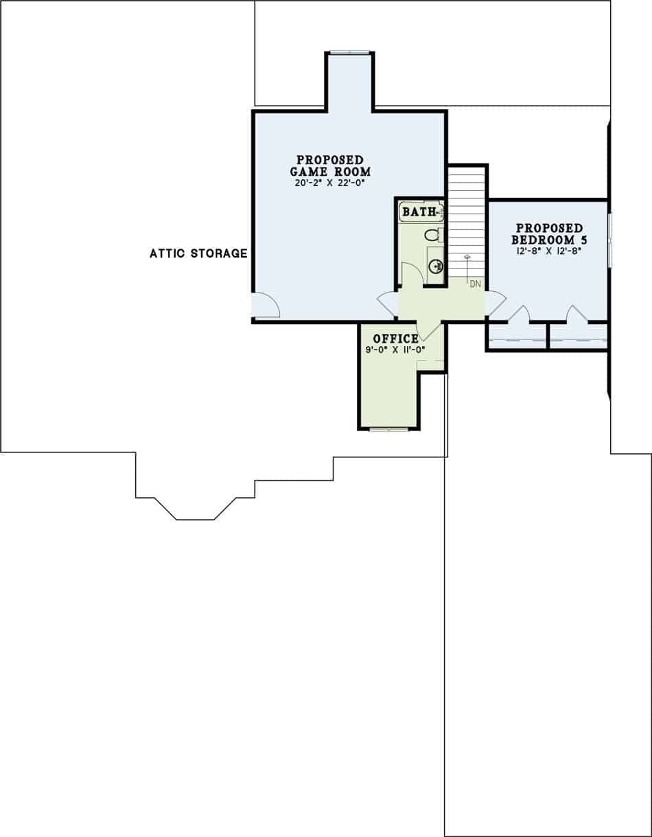 Floor Plan Second Story of European Plan #153-1568