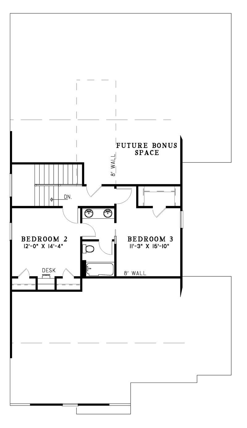 Floor Plan Second Story of Craftsman Plan #153-1572