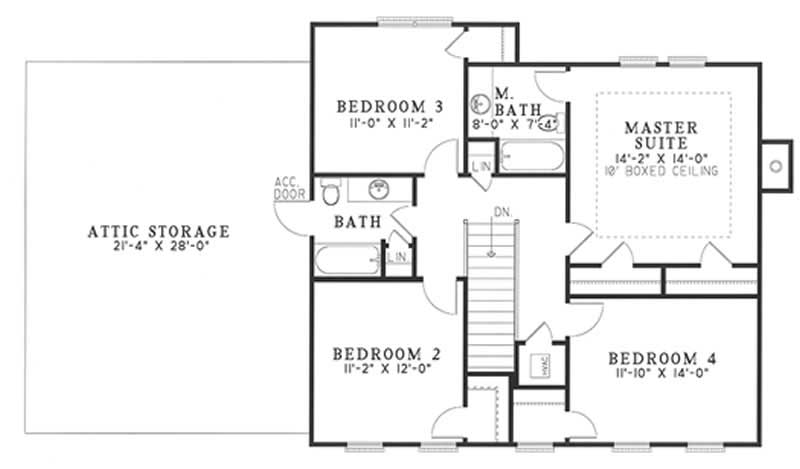 Floor Plan Second Story of Colonial Plan #153-1574