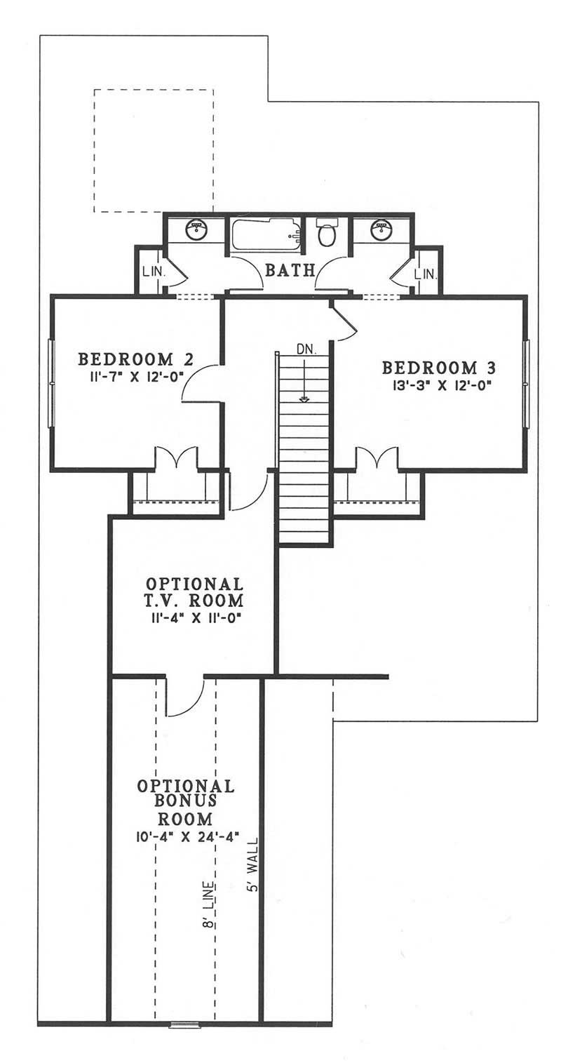 Floor Plan Second Story of Southern Plan #153-1575