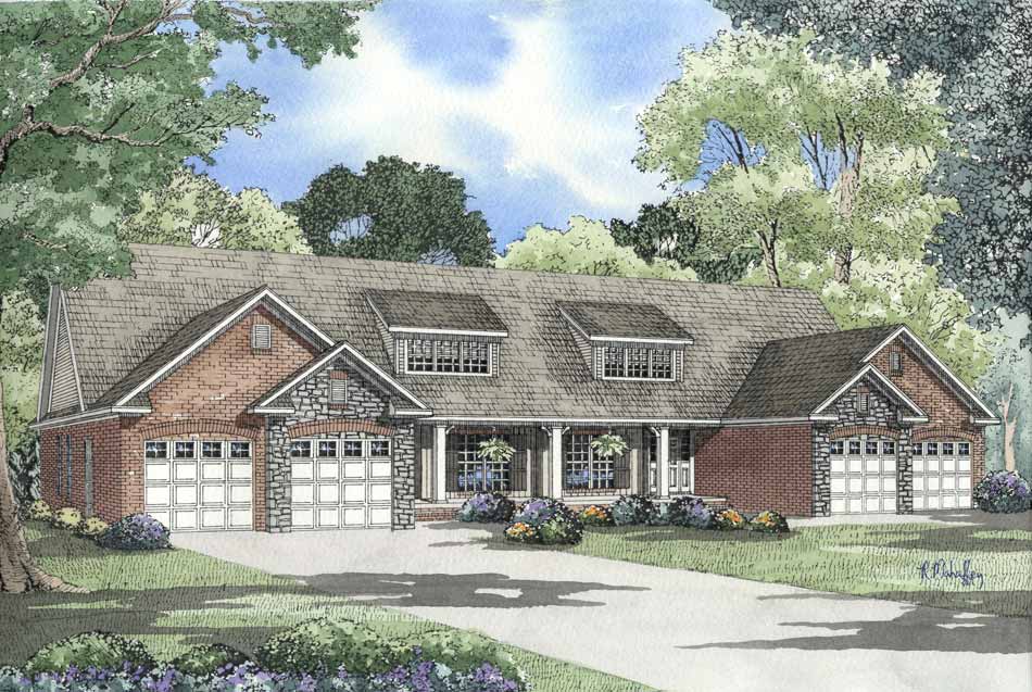 Front elevation of Multi-Unit home (ThePlanCollection: House Plan #153-1578)