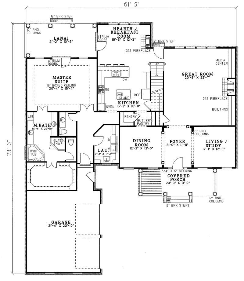 Floor Plan First Story of Southern Plan #153-1580