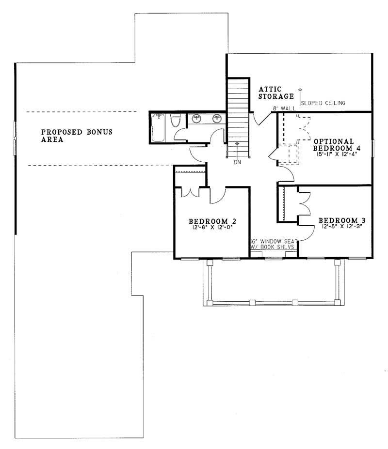 Floor Plan Second Story of Southern Plan #153-1580