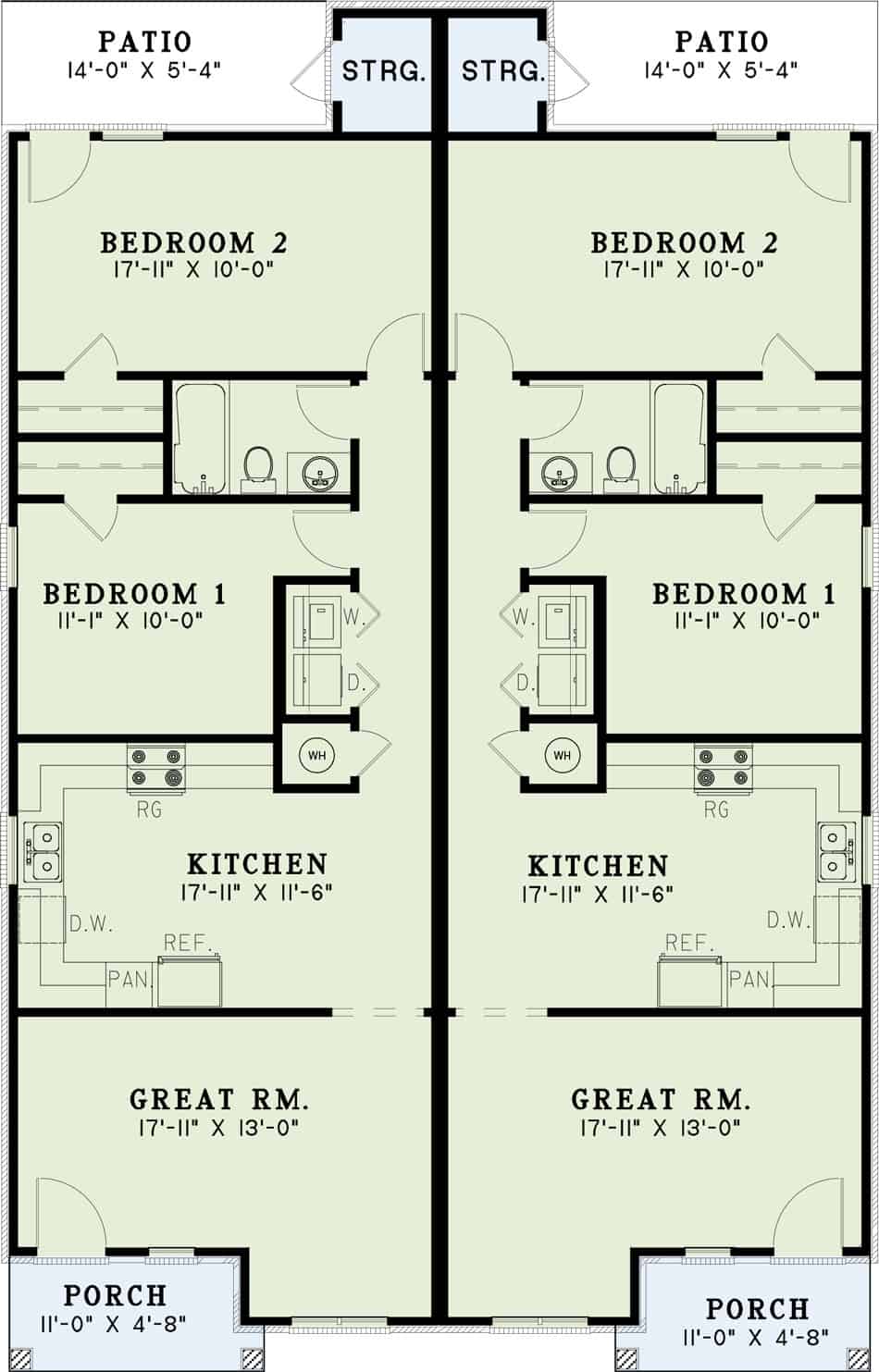 Main Level of Contemporary Duplex Plan #153-1591