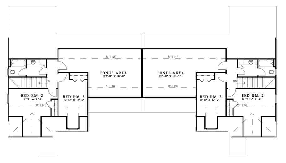 Floor Plan Second Story of Multi-Unit Plan #153-1595