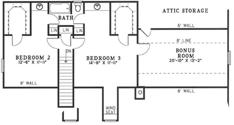 Floor Plan Second Story of Country Plan #153-1604