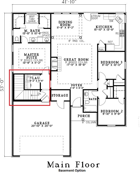 Floor Plan First Story of French Plan #153-1608