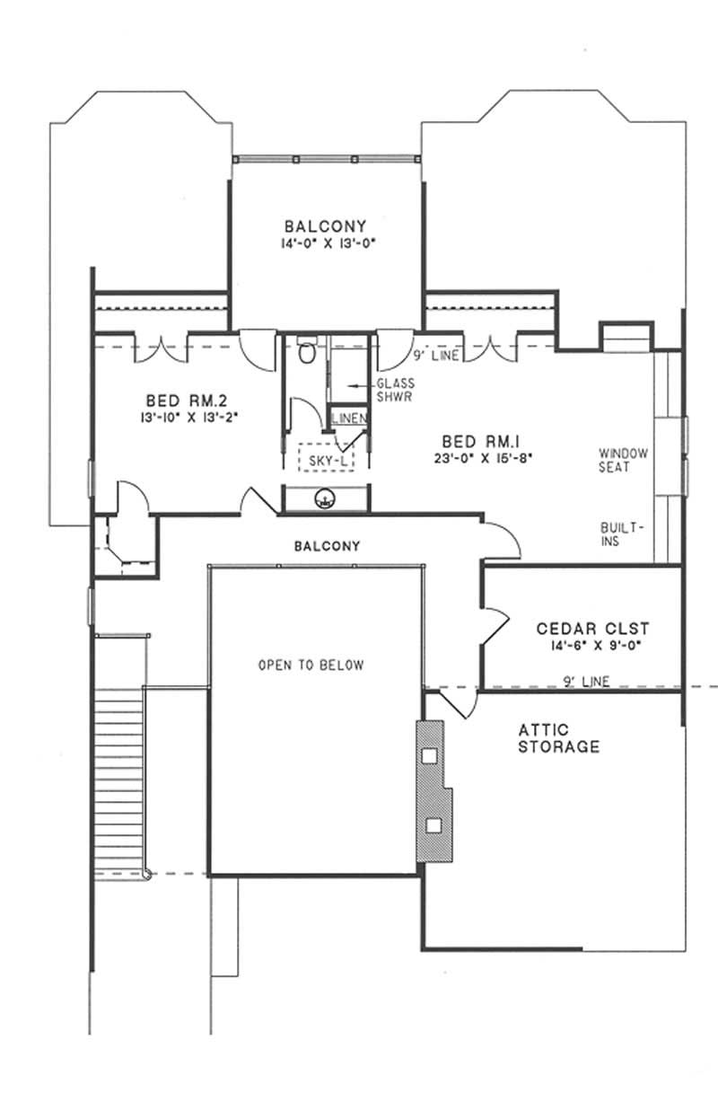Floor Plan Second Story of Craftsman Plan #153-1619