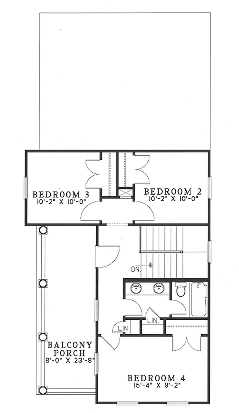 Floor Plan Second Story of Colonial Plan #153-1625