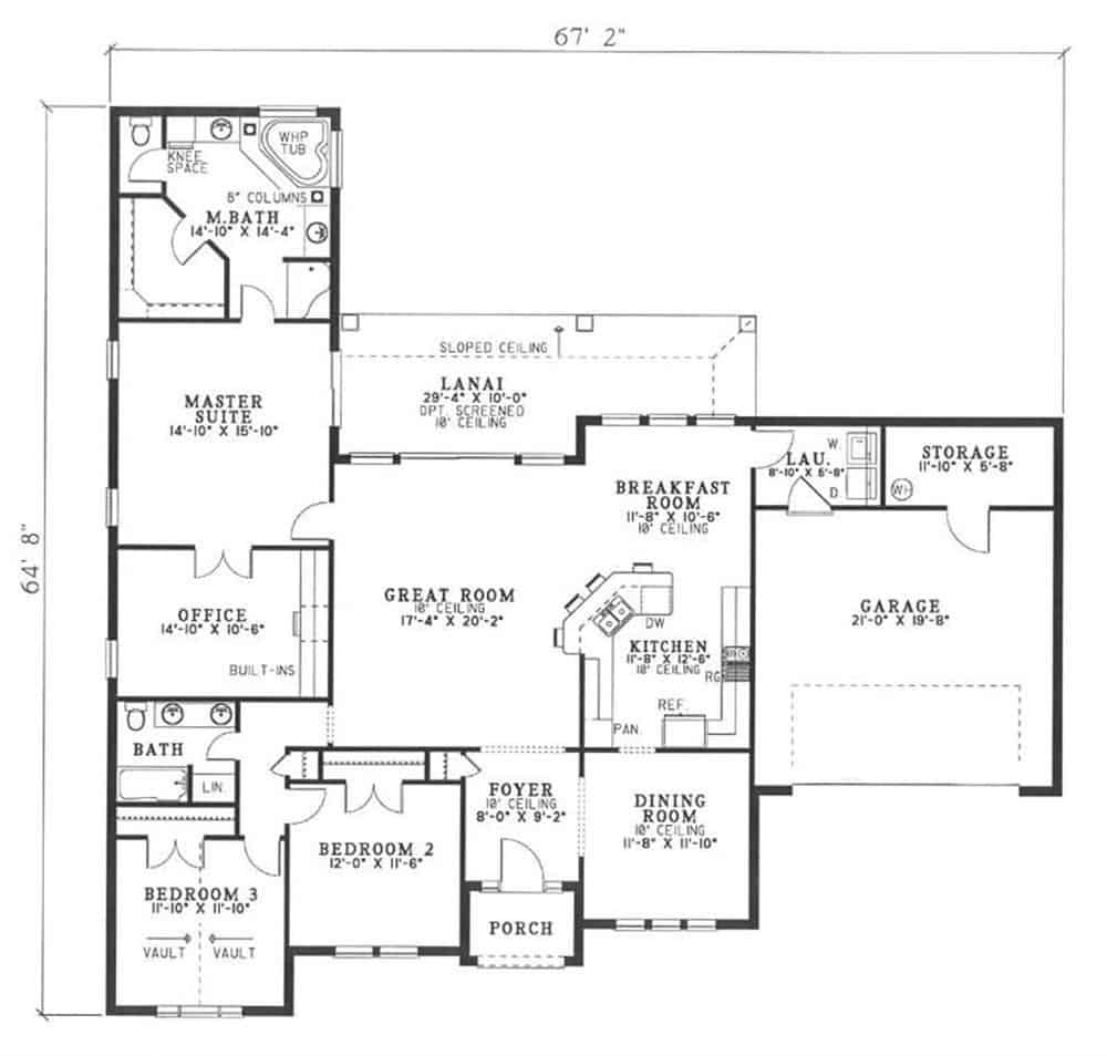 Floor Plan Main Level of Mediterranean Plan #153-1626