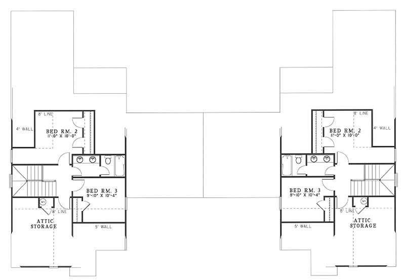 Floor Plan Second Story of Multi-Unit Plan #153-1635