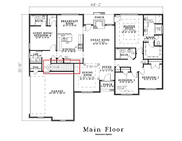 Main Level of Ranch Plan #153-1645