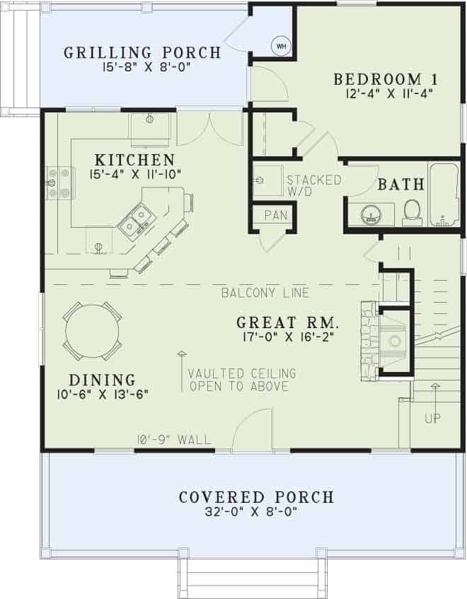 Floor Plan Main Level of Country Plan #153-1649