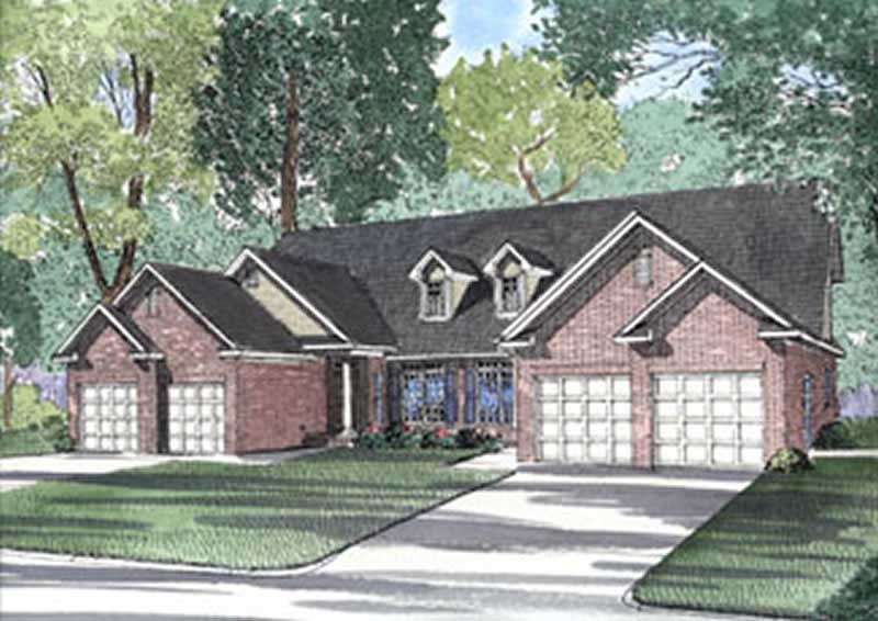 Front elevation of Duplex/Multi-Unit home (ThePlanCollection: House Plan #153-1652)