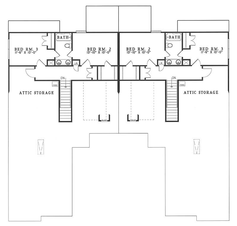 Floor Plan Second Story of Multi-Unit Plan #153-1652