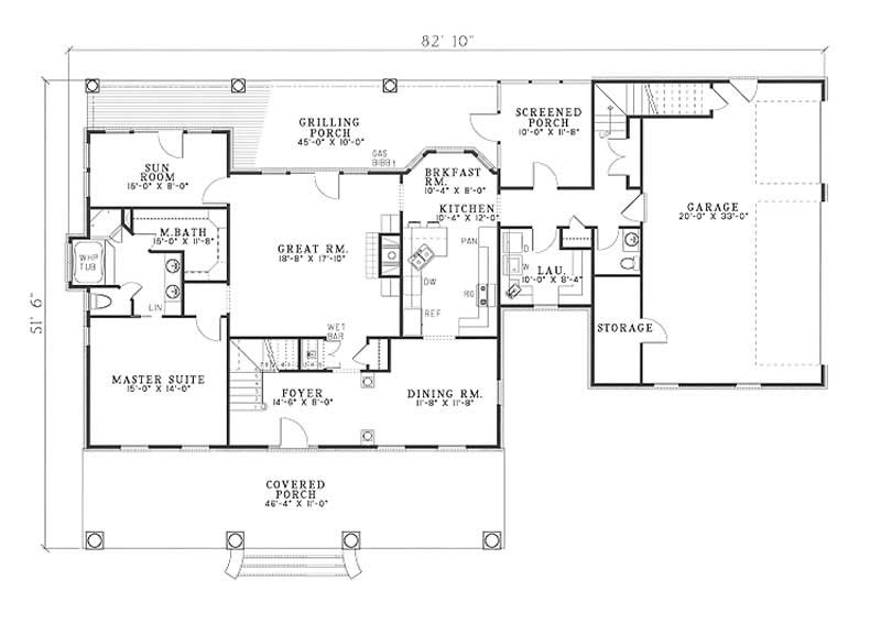 Floor Plan First Story of Country Plan #153-1653
