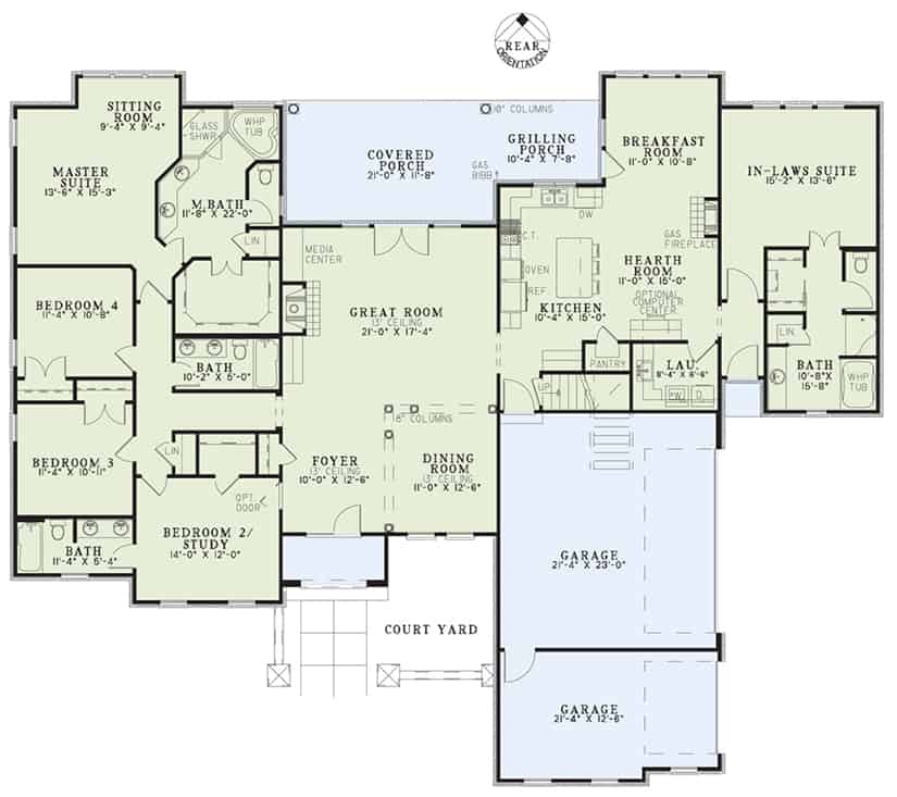Floor Plan Main Level of Country Plan #153-1659