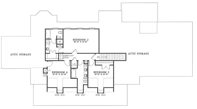 Floor Plan Second Story of Country Plan #153-1661