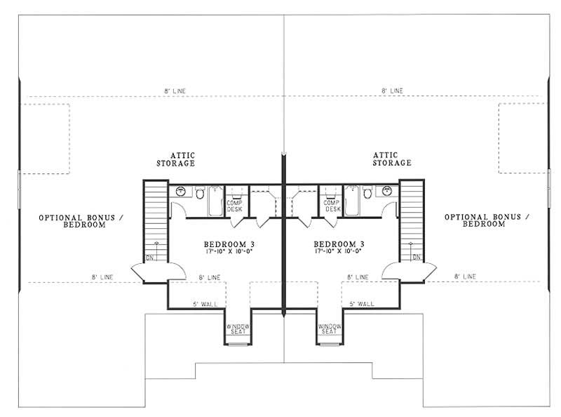 Floor Plan Second Story of Multi-Unit Plan #153-1664